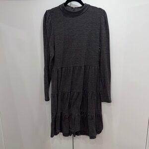 Ann Taylor Dark Gray Tiered Long Sleeve Dress